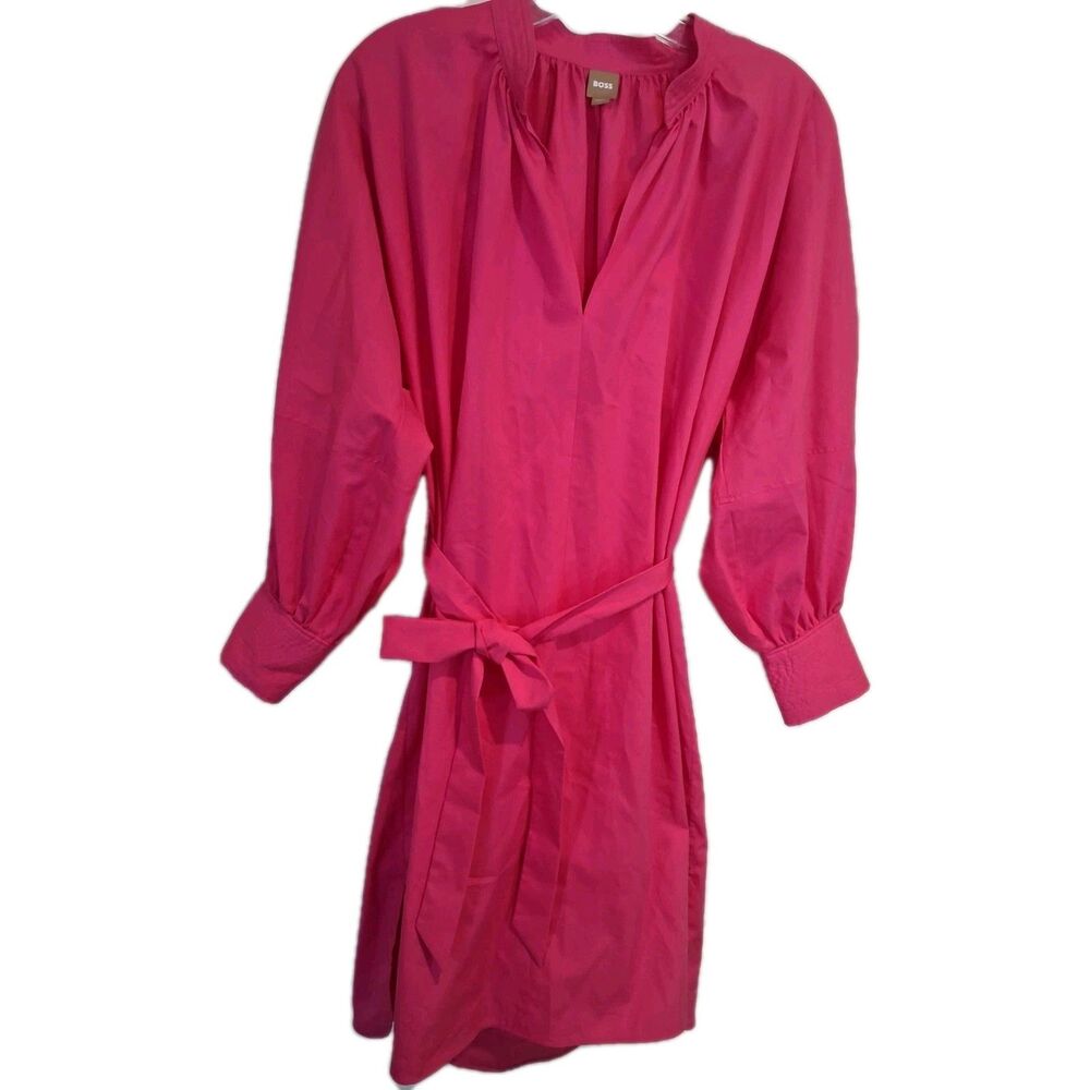 HUGO BOSS Hot Pink Shirt Cotton Dress Size 4 Barbie Pink